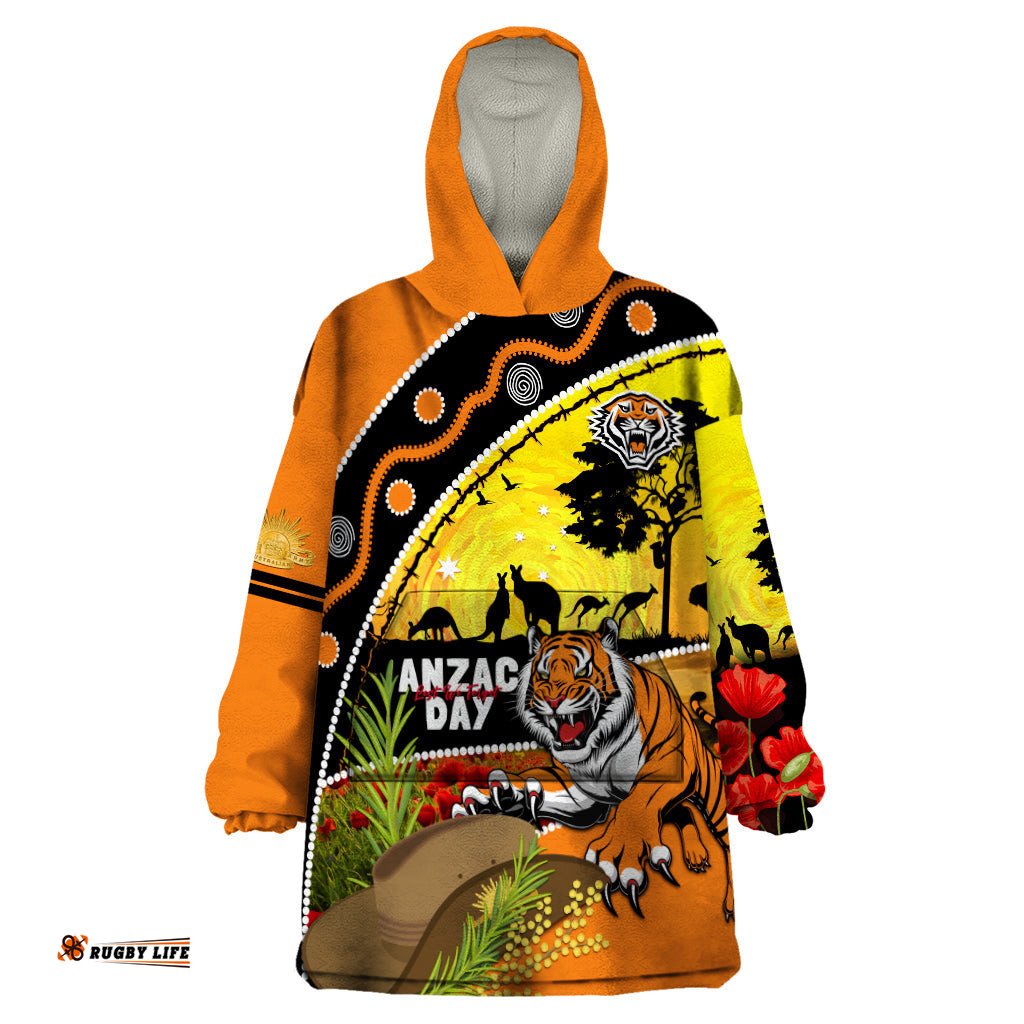tigers rugby anzac day wearable blanket hoodie wests mascot rosemary starry night