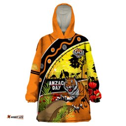 tigers rugby anzac day wearable blanket hoodie wests mascot rosemary starry night