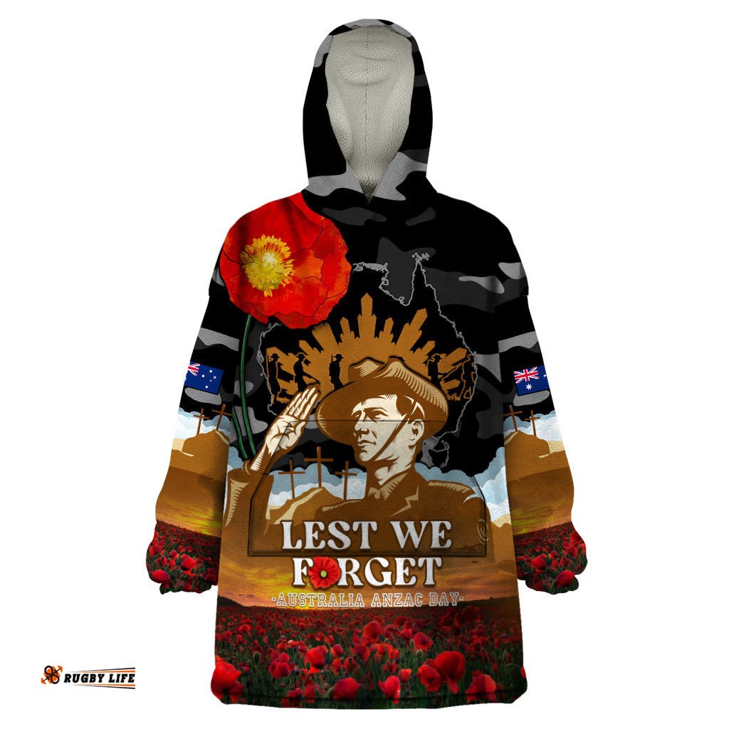 australia anzac day wearable blanket hoodie lest we forget australian army corps