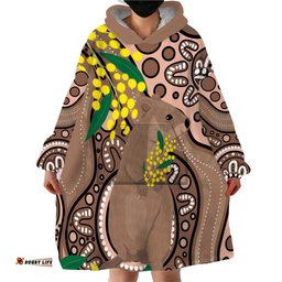 australia cute quokka wearable blanket hoodie indigenous art with golden wattle