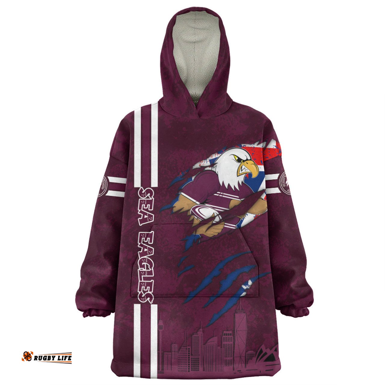 Manly Warringah Sea Eagles Snug Hoodie - Happy Australia Day Flag Scratch Style