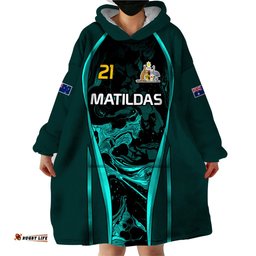 custom matildas australia soccer wearable blanket hoodie liquid marble texture vibe