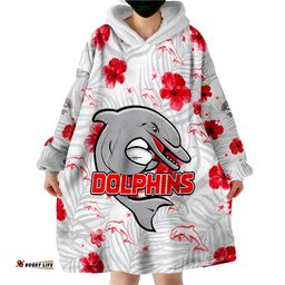 custom personalised dolphins rugby redcliffe tropical flowers impressive ver01 wearable blanket hoodie