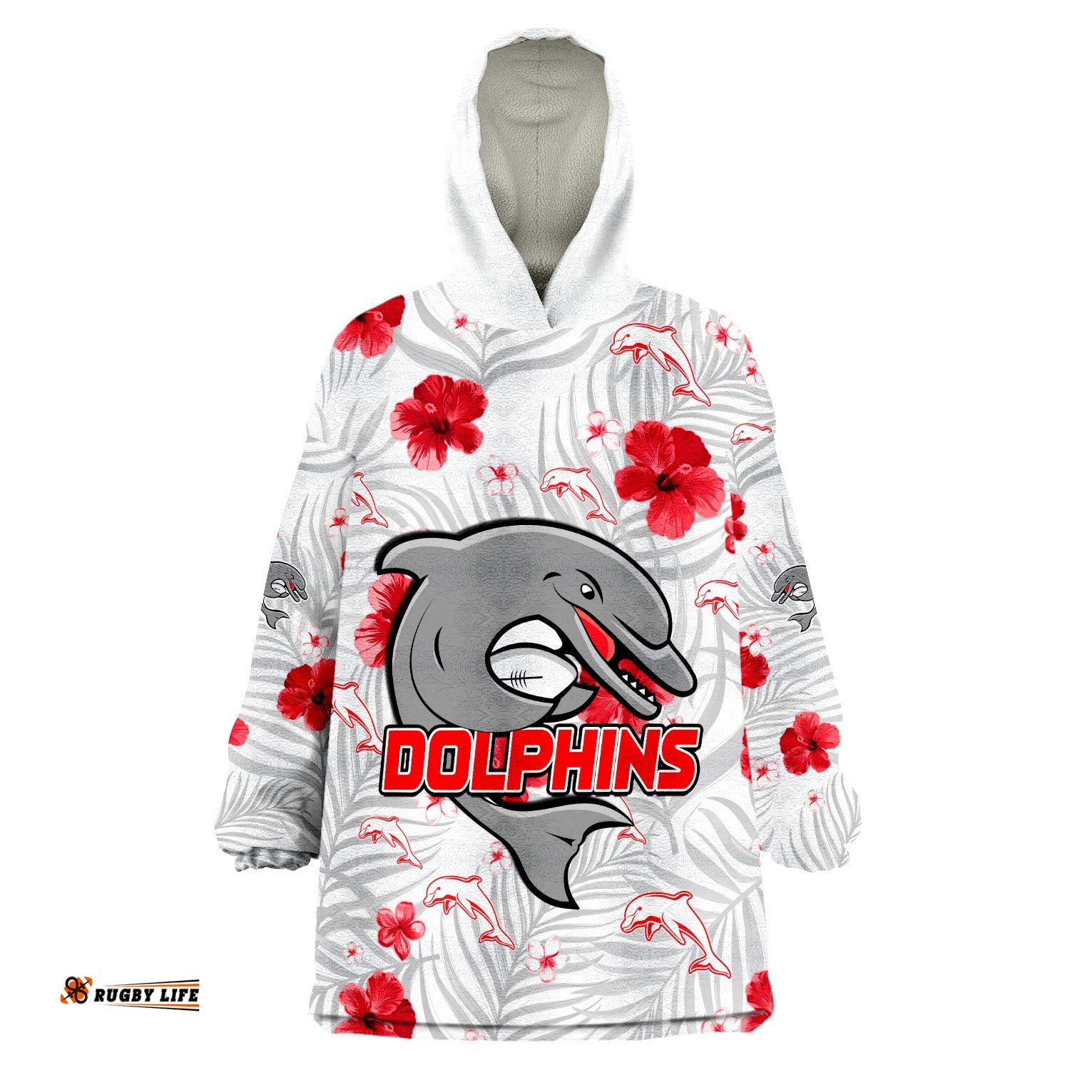 custom personalised dolphins rugby redcliffe tropical flowers impressive ver01 wearable blanket hoodie
