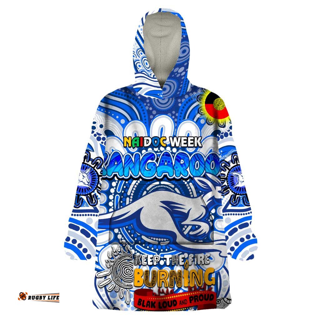 custom north melbourne kangaroos naidoc week 2024 wearable blanket hoodie mascot football dt02