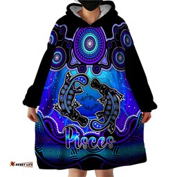 personalised australia pisces platypus zodiac wearable blanket hoodie auz astrology aboriginal blue