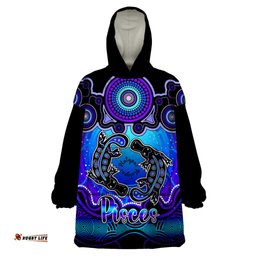 personalised australia pisces platypus zodiac wearable blanket hoodie auz astrology aboriginal blue