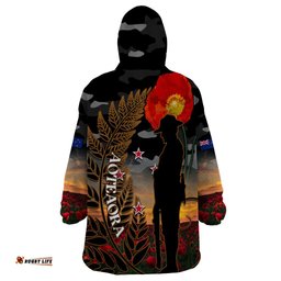 new zealand anzac day wearable blanket hoodie lest we forget silver fern with camouflage