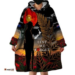 new zealand anzac day wearable blanket hoodie lest we forget silver fern with camouflage