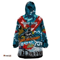 personalised sharks anzac day wearable blanket hoodie aboriginal rising sun dt02