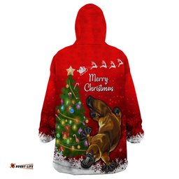 personalised australia christmas wearable blanket hoodie aussie platypus xmas vibes