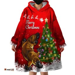 personalised australia christmas wearable blanket hoodie aussie platypus xmas vibes