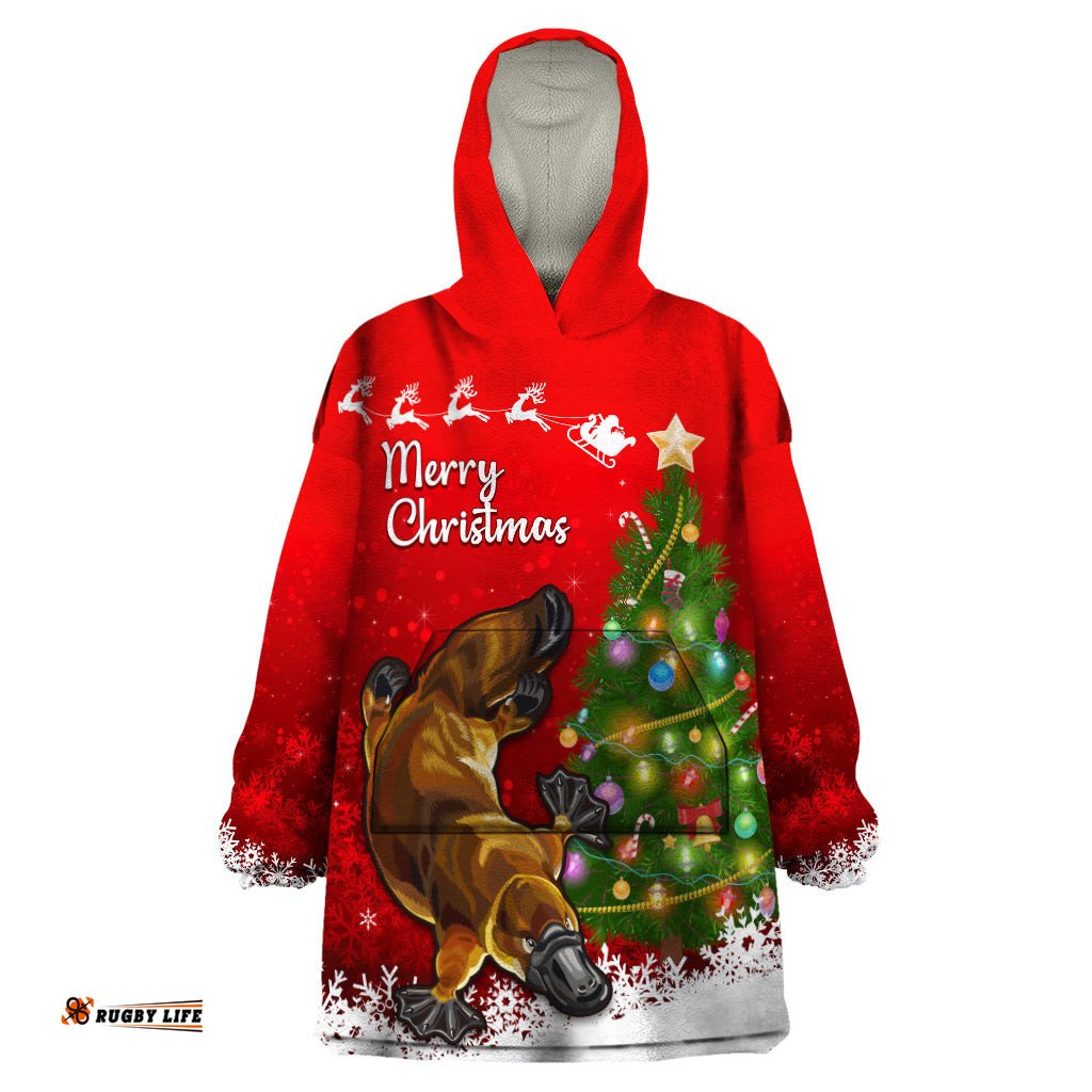 personalised australia christmas wearable blanket hoodie aussie platypus xmas vibes