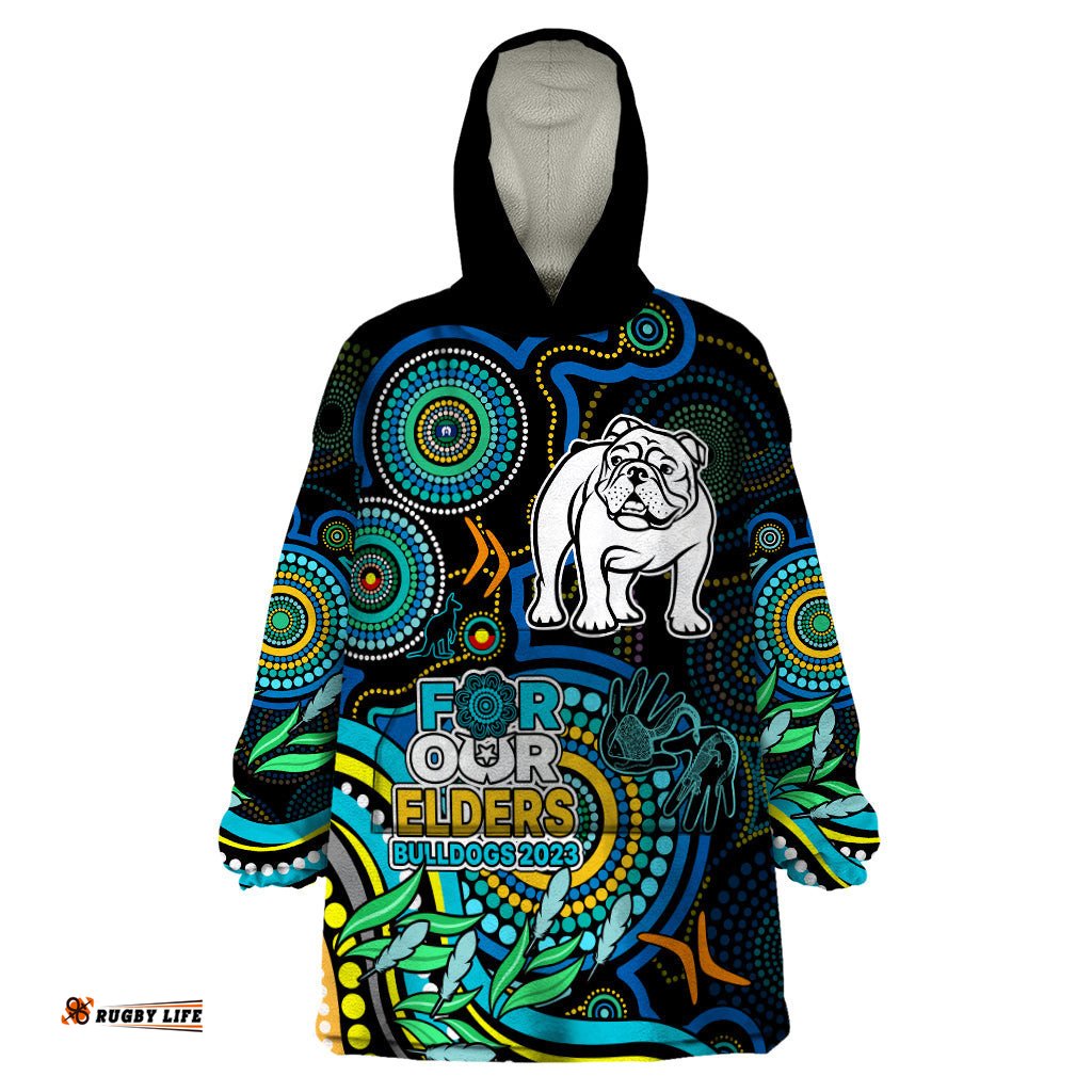 bulldogs rugby aboriginal art wearable blanket hoodie naidoc indigenous tribal