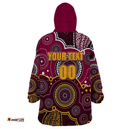 custom personalised and number broncos nrl wearable blanket hoodie aboriginal patterns