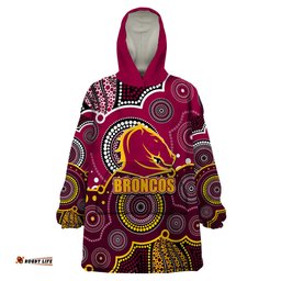 custom personalised and number broncos nrl wearable blanket hoodie aboriginal patterns