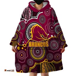 custom personalised and number broncos nrl wearable blanket hoodie aboriginal patterns