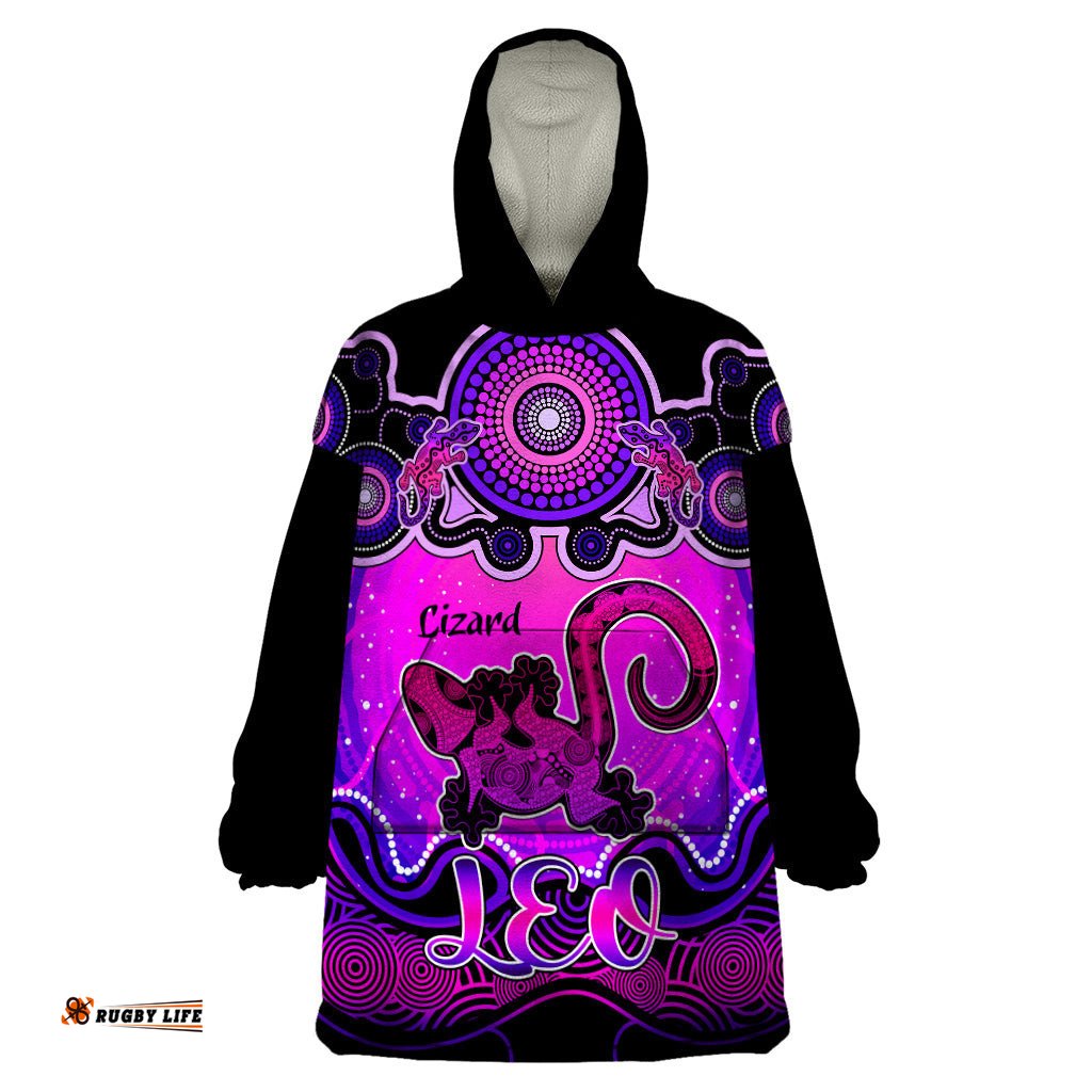 personalised australia leo lizard zodiac wearable blanket hoodie auz astrology aboriginal magenta