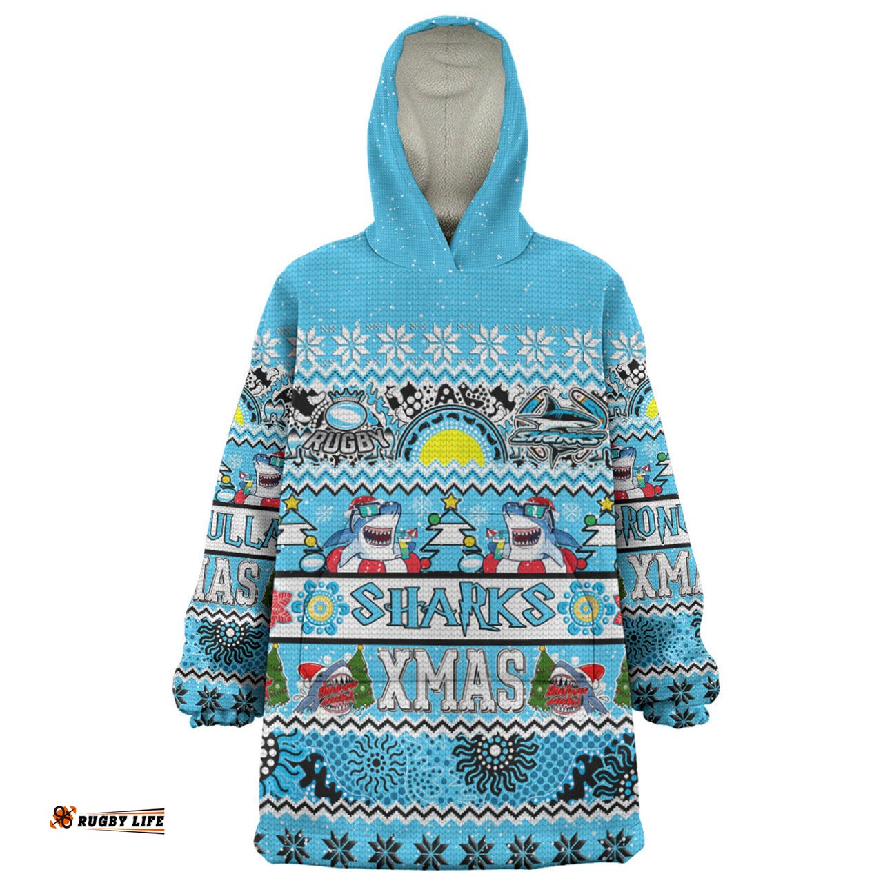 Cronulla-Sutherland Sharks Christmas Aboriginal Custom Snug Hoodie - Indigenous Knitted Ugly Xmas Style Snug Hoodie