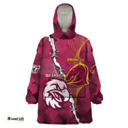 personalised broncos and eagles rugby wearable blanket hoodie sporty version