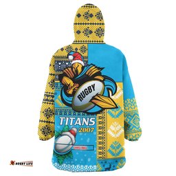 Gold Coast Titans Snug Hoodie - Custom Christmas Snowflakes Gold Coast Titans Mascot Oodie Blanket