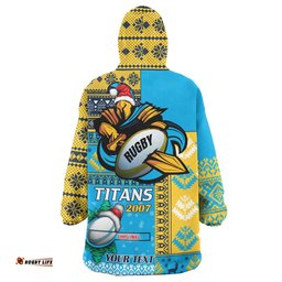 Gold Coast Titans Snug Hoodie - Custom Christmas Snowflakes Gold Coast Titans Mascot Oodie Blanket