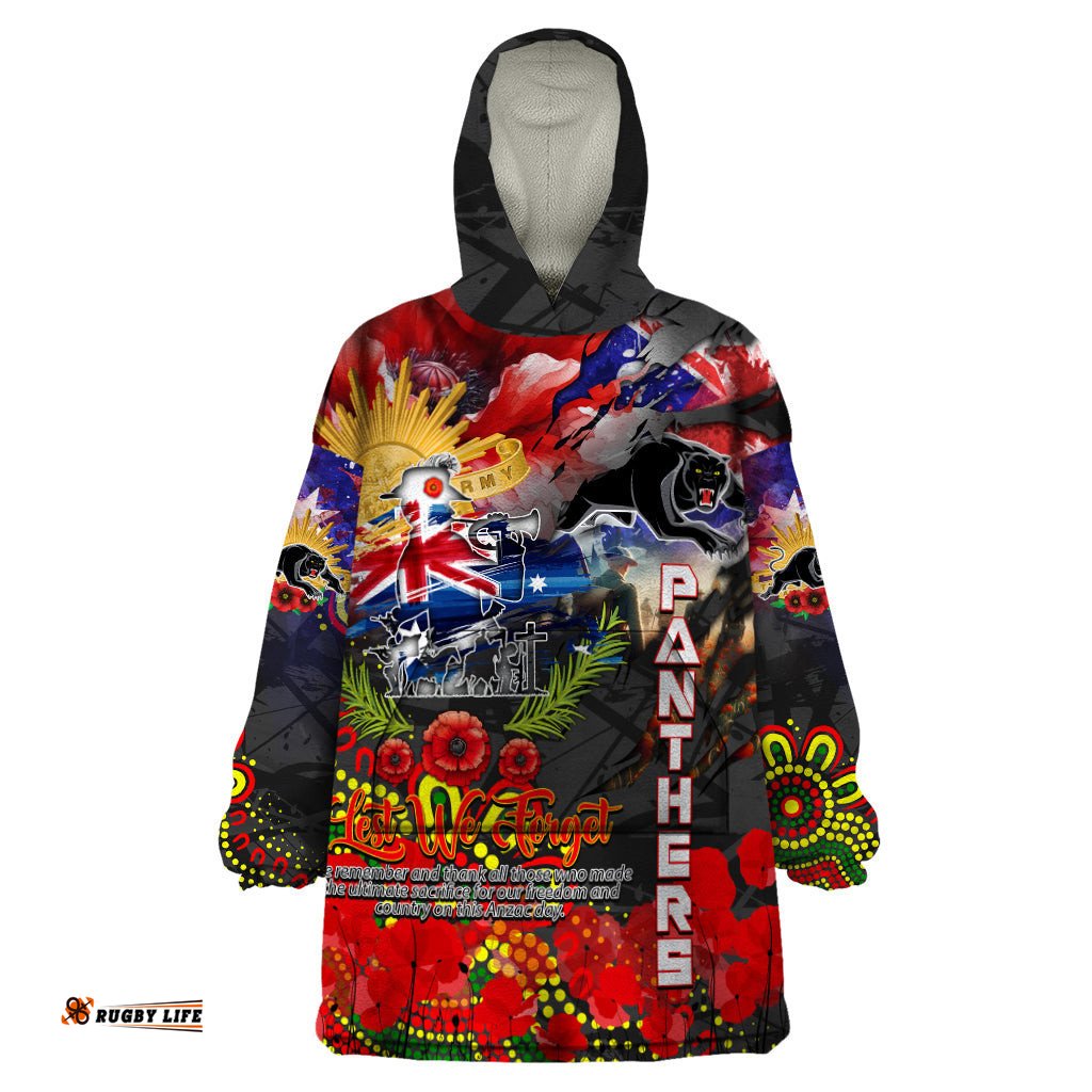 personalised australia rugby panthers anzac wearable blanket hoodie penrith scratch style dt02