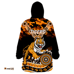 tigers rugby anzac day camouflage indigenous art wearable blanket hoodie