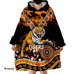 tigers rugby anzac day camouflage indigenous art wearable blanket hoodie