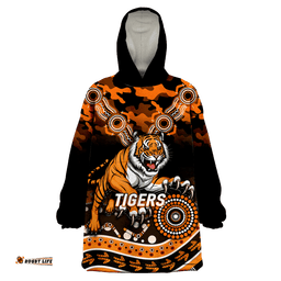 tigers rugby anzac day camouflage indigenous art wearable blanket hoodie