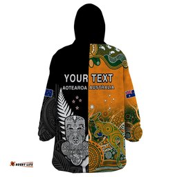 custom personalised aussie and aotearoa rugby 7s kangaroos mix tiki fern wearable blanket hoodie