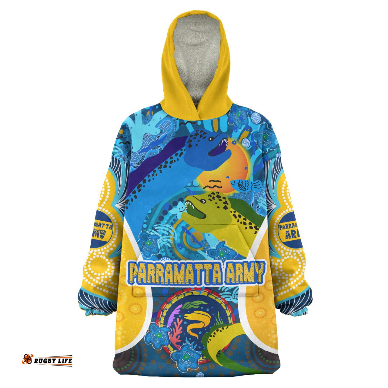 Parramatta Eels Custom Snug Hoodie - Parramatta Eels Army Indigenous Culture Personalised Name And Number Oodie Blanket