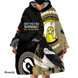 custom afl collingwood naidoc week wearable blanket hoodie keep the fire burning indigenous art