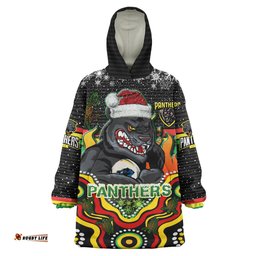 Penrith Panthers Christmas Snug Hoodie - Custom Christmas Indigenous Penrith Panthers Personalised Name And Number Oodie Blanket