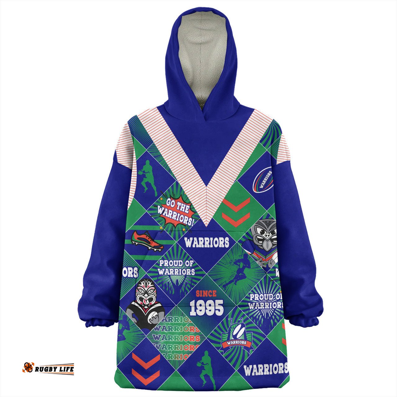New Zealand Warriors Sport Snug Hoodie - Argyle Patterns Style Tough Fan Rugby For Life