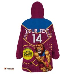 custom afl brisbane lions naidoc week wearable blanket hoodie keep the fire burning indigenous art