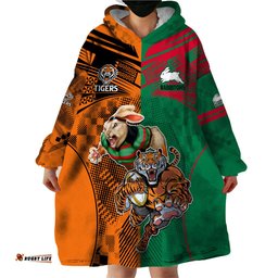 wests tigers and rabbitohs rugby wearable blanket hoodie sporty style