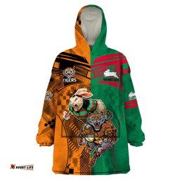 wests tigers and rabbitohs rugby wearable blanket hoodie sporty style