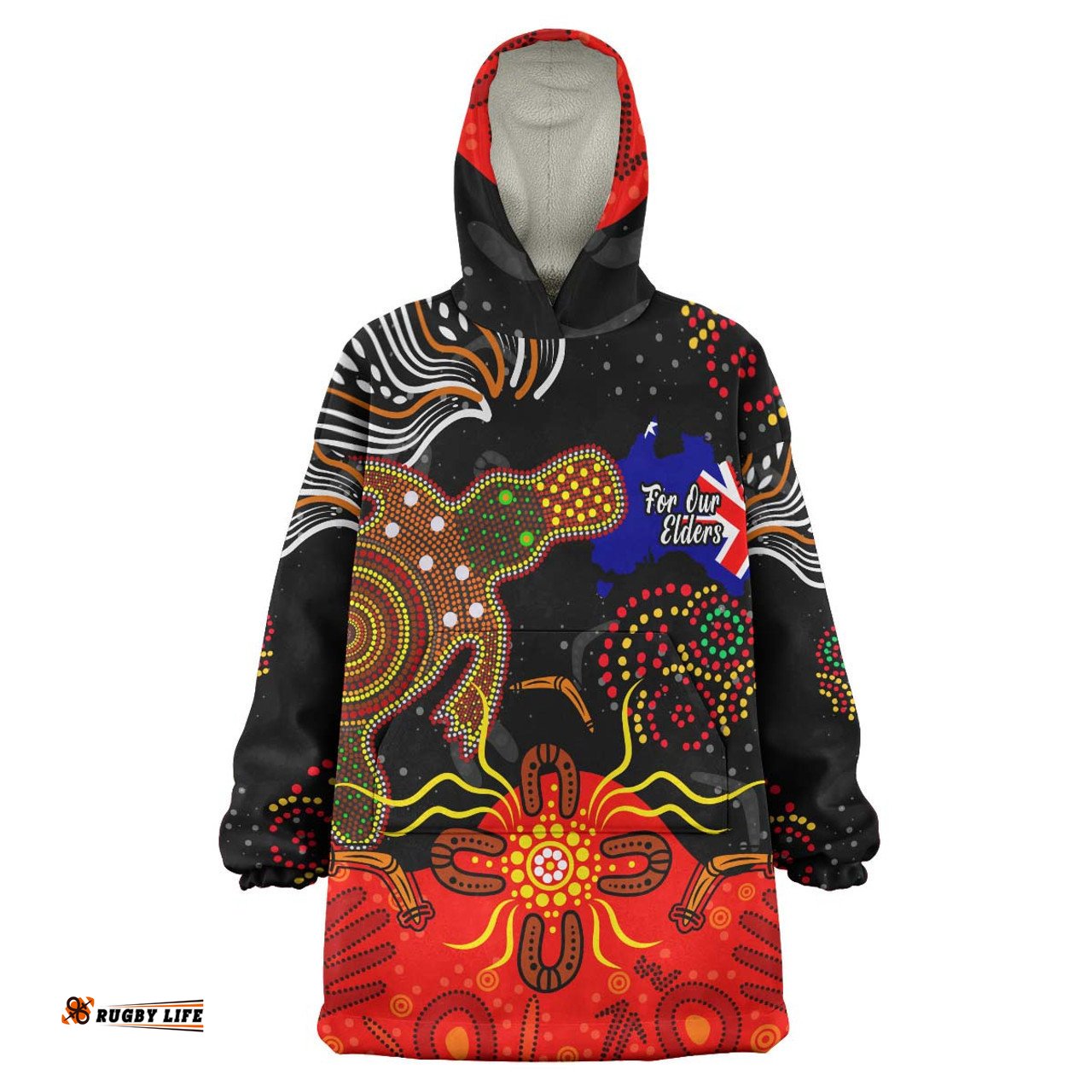 Australia Naidoc Week Snug Hoodie - Custom Naidoc with Australia Flag and Aboriginal Inspired Dot Pattern Oodie Blanket
