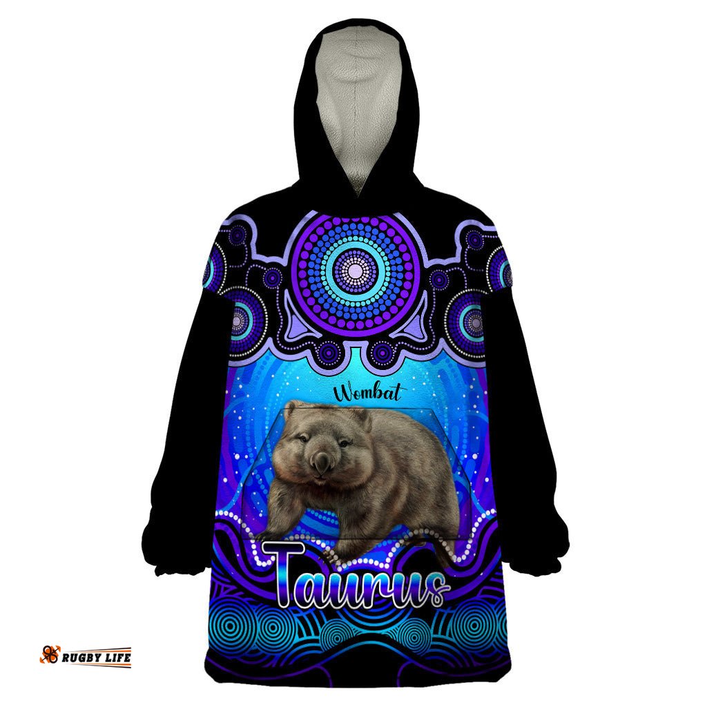 personalised australia taurus wombat zodiac wearable blanket hoodie auz astrology aboriginal blue