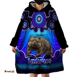 personalised australia taurus wombat zodiac wearable blanket hoodie auz astrology aboriginal blue