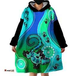 personalised australia lizard wearable blanket hoodie aboriginal tribal art stylization