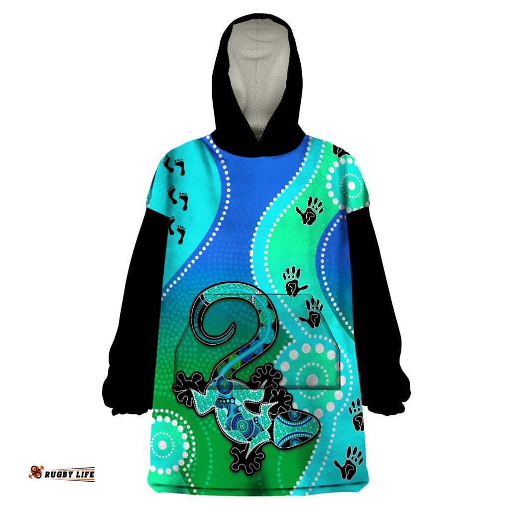 personalised australia lizard wearable blanket hoodie aboriginal tribal art stylization
