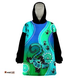 personalised australia lizard wearable blanket hoodie aboriginal tribal art stylization