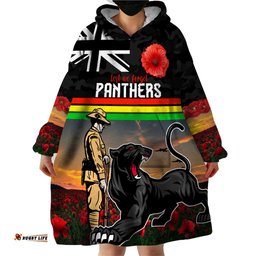 custom panthers rugby anzac day wearable blanket hoodie soldiers poppy field 2024
