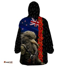 new zealand kiwi soldier anzac wearable blanket hoodie red poppy flower and silver fern pattern lt03