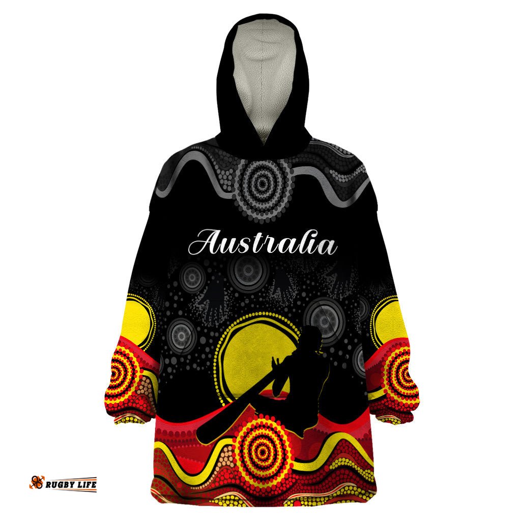 custom personalised australian indigenous wearable blanket hoodie didgeridoo man circle aboriginal art