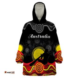 custom personalised australian indigenous wearable blanket hoodie didgeridoo man circle aboriginal art
