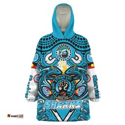 Cronulla-Sutherland Sharks Naidoc Week Snug Hoodie - Custom Tribal Sharkies "Get Up, Stand Up, Show Up" Oodie Blanket