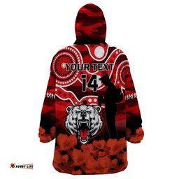 custom text and number north sydney rugby anzac wearable blanket hoodie bears indigenous mix camouflage poppy